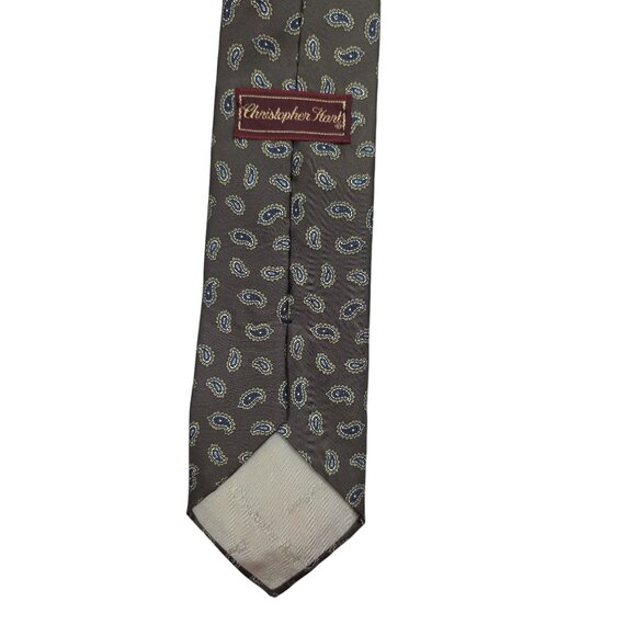 Christopher Hart Brown w/ Blue Paisley Silk Tie Elegant Design Mens Accessory - Picture 5 of 6
